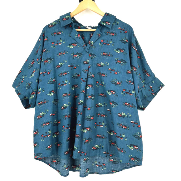 Duluth Women Printmaker Lightweight Popover Top 2X Novelty Camper Outdoors Retro - Picture 1 of 9